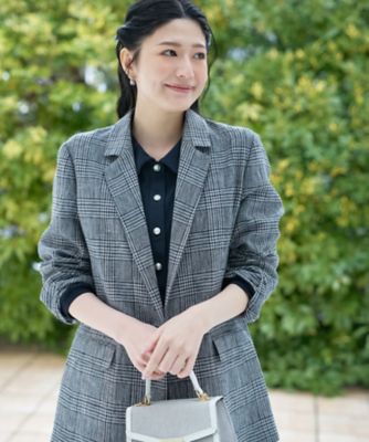 麻のチェック柄 テーラードジャケット | CARA O CRUZ (Women)/キャラ