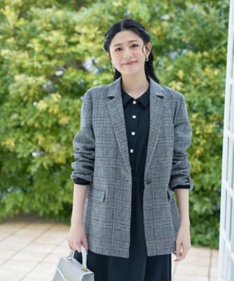 ＜CARA O CRUZ (Women)＞麻のチェック柄　テーラードジャケット