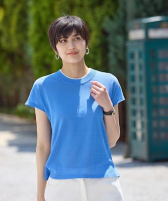 ★美品★Audire 半袖ニット 紺 M 定価24200円 接触冷感】半袖ニット【セットアップ】 | CARA O CRUZ (Women)/キャラ