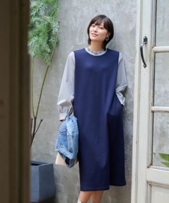 ストレッチ 洗える】異素材ドッキングワンピース | CARA O CRUZ (Women