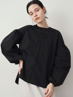 美品✨エレンディーク　バルーンスリーブニットコンビブラウス エレンディーク バルーンスリーブブラウス ブラック - メルカリ