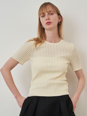 新品【ELENDEEK】CROPPED SH エレンディーク SHEER STRIPE HALF SL KT | ELENDEEK/エレン