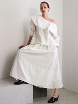 【美品】ELENDEEK タックドレープタフタスカート ブラック S モード ELENDEEK（エレンディーク） スカート タックドレープタフタスカート