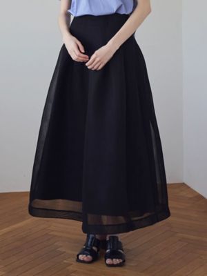 スカート ELENDEEK PAINTING PATTERN FLARE SK BLACK MESH BONDING FLARED SK | ELENDEEK/エレン