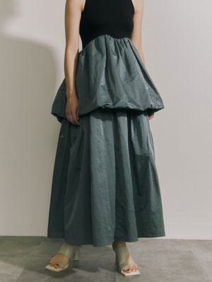 UN3D. ローギャザースカート ブラック ナイロン マキシ丈 タイプ