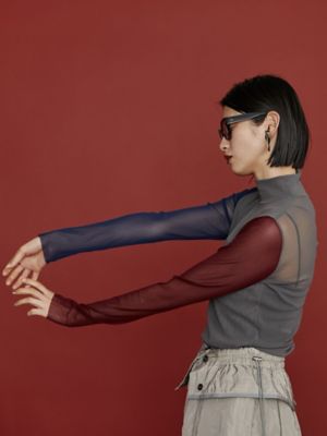 ＣＯＬＯＲ　ＢＬＯＣＫ　ＴＵＬＬＥ　ＴＯＰ