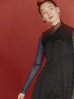 ＣＯＬＯＲ　ＢＬＯＣＫ　ＴＵＬＬＥ　ＴＯＰ