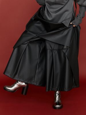 新品un3d フェイクレザーアシメレイヤードパンツ38サイズ FAKE LEATHER