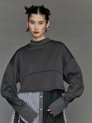 トップス UN3D. basic rib kt h/s 38 UN3D. - RIB COMBI SHORT TOP / リブコンビショートトップ