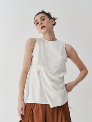 ✨人気✨ UN3D. アンスリード タックプ リーツTシャツ 変形シャツ UN3D.（アンスリード）の「タックギャザースリーブレストップ