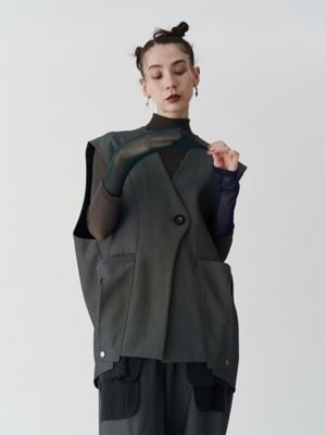 ＜UN3D.＞ＨＡＬＦ　ＢＩ－ＣＯＬＯＲ　ＳＬＥＥＶＥ　ＴＵＬＬＥ　ＴＯＰ