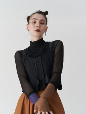 ＨＡＬＦ　ＢＩ－ＣＯＬＯＲ　ＳＬＥＥＶＥ　ＴＵＬＬＥ　ＴＯＰ