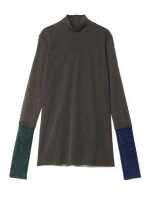 ＨＡＬＦ　ＢＩ－ＣＯＬＯＲ　ＳＬＥＥＶＥ　ＴＵＬＬＥ　ＴＯＰ