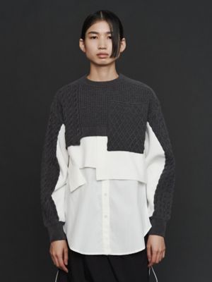 UN3D. ショートケーブル レイヤード ニット ブラック UN3D. アンスリード ショートケーブル レイヤード ニット ブラック