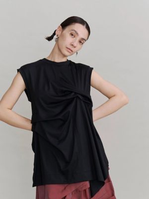 【美品】UN3D. アンスリード パネルスカーフタンクトップ ブラック TUCK DRAPE SLEEVELESS TOP | UN3D./アンス