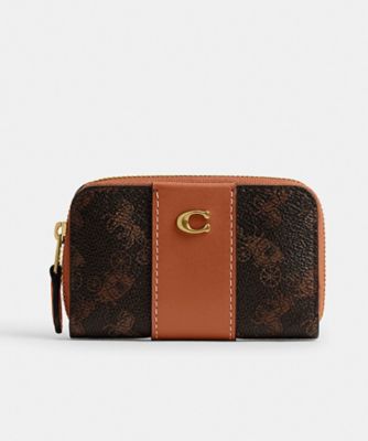 COACH/コーチ エッセンシャル スモール ジップ アラウンド カード ケース・ホース アンド キャリッジ プリント BROWN 名刺入れ【三越伊勢丹/公式】