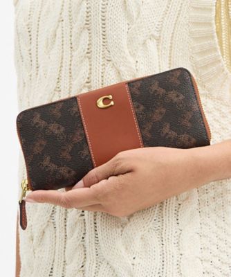 COACH/コーチ エッセンシャル スリム アコーディオン ジップ ウォレット・ホース アンド キャリッジ プリント BROWN 財布・マネークリップ【三越伊勢丹/公式】