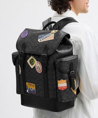 COACH/コーチ ヒッチ バックパック・シグネチャー キャンバス・パッチ BLACK 【三越伊勢丹/公式】