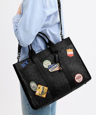 COACH/コーチ ウェスリー トート・シグネチャー キャンバス・パッチ BLACK 旅行用かばん・バッグ【三越伊勢丹/公式】