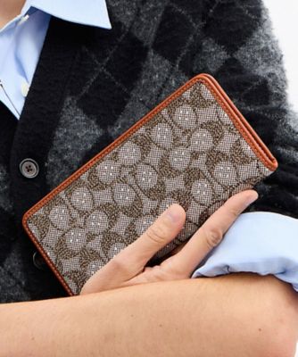 COACH/コーチ エッセンシャル スリム ウォレット・クリスタル シグネチャー ジャカード BROWN 財布・マネークリップ【三越伊勢丹/公式】
