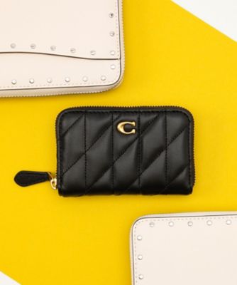 COACH/コーチ スモール ジップ アラウンド カード ケース・ピロー キルティング BLACK 名刺入れ【三越伊勢丹/公式】