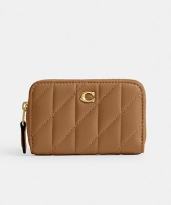 COACH/コーチ スモール ジップ アラウンド カード ケース・ピロー キルティング BROWN 名刺入れ【三越伊勢丹/公式】