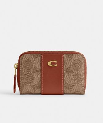 COACH/コーチ エッセンシャル スモール ジップ アラウンド カード ケース・シグネチャー キャンバス BROWN 名刺入れ【三越伊勢丹/公式】