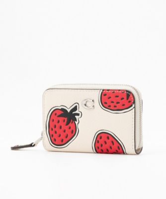 スモール ジップ アラウンド カード ケース・ストロベリー プリント  