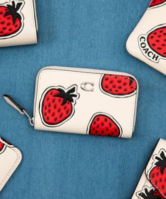 スモール ジップ アラウンド カード ケース・ストロベリー プリント  