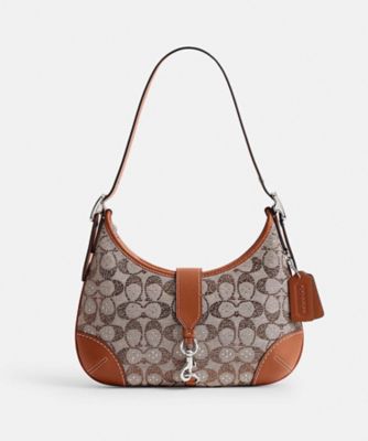 COACH/コーチ ハンプトンズ ホーボー バッグ・クリスタル シグネチャー ジャカード BROWN 旅行用かばん・バッグ【三越伊勢丹/公式】
