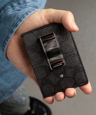 COACH/コーチ マネー クリップ カード ケース・シグネチャー キャンバス BLACK 名刺入れ【三越伊勢丹/公式】