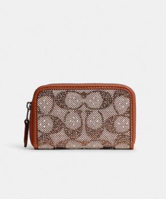 COACH/コーチ エッセンシャル スモール ジップ アラウンド カード ケース・クリスタル シグネチャー ジャカード BROWN 名刺入れ【三越伊勢丹/公式】