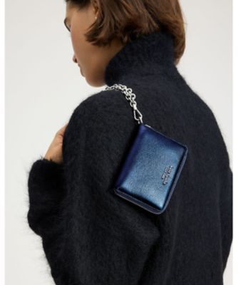 【美品・完売品】kate spadeナターシャ メタリック コンパクトリスレット ナターシャ メタリック ペブルド レザー チェーン コンパクト
