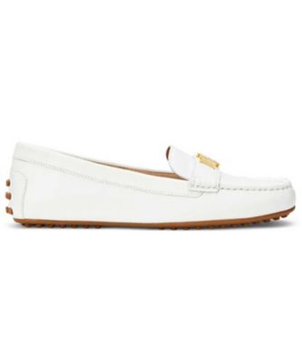 ＜LAUREN RALPH LAUREN (Women)＞ＬＡＵＲＥＮ　ＲＡＬＰＨ　ＬＡＵＲＥＮ　Ｒ８１Ｇ　Ｂａｒｎｓｂｕｒｙ　レザー　ドライバー　ホワイト　カジュアルシューズ