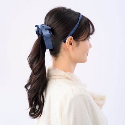 Ｗｅｂ限定　クラッシーインディゴリボン　バナナクリップ