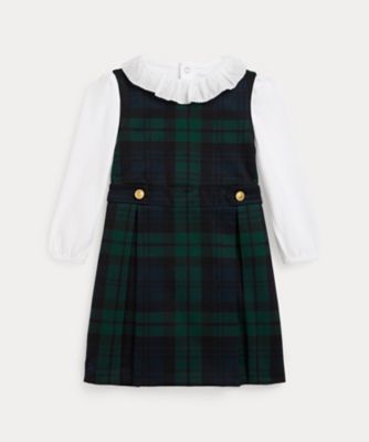 美品♪ラルフローレン タータンチェック ノースリーブワンピース 紺×緑 7 美品 ラルフローレン タータンチェック ノースリーブワンピース