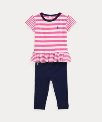 POLO RALPH LAUREN CHILDRENS WEAR /ポロ ラルフ ローレン チルドレンズウェア ストライプド　ジャージー　ペプラム　Ｔシャツ＆レギンス　セット　ＣＷＰＯ２ＳＴＦ６６２００６６