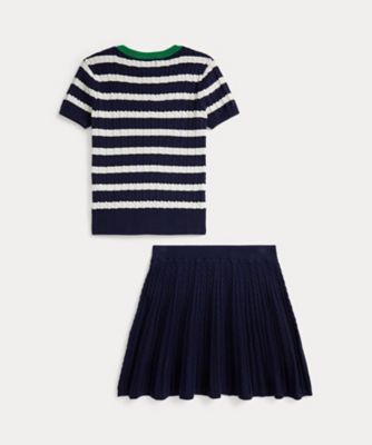 ストライプド コットン セーター ＆ スカート セット