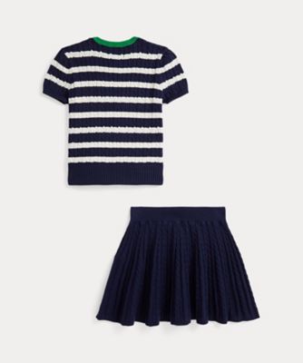ストライプド コットン セーター ＆ スカート セット