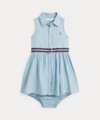 ＜三越伊勢丹/公式＞ POLO RALPH LAUREN CHILDRENS WEAR /ポロ ラルフ ローレン チルドレンズウェア ベルテッド シャンブレー シャツドレス ＆ ブルマー 400ブルー ベビー用ワンピース【三越伊勢丹/公式】