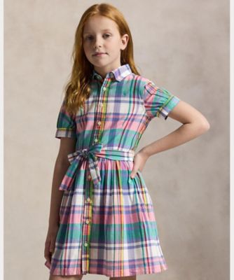 ローレン コットン ジャカード ドレス・LAUREN ストライプド コットン ファン シャツドレス