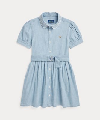POLO RALPH LAUREN CHILDRENS WEAR /ポロ ラルフ ローレン チルドレンズウェア ベルテッド　インディゴ　シャンブレー　シャツドレス　ＣＷＰＯＤＲＳＲ３Ｄ２１００５