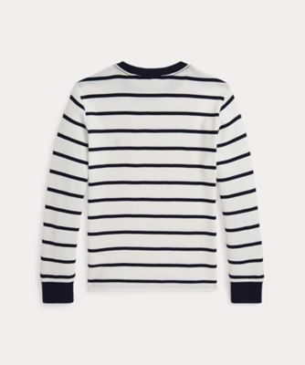 ストライプド ワッフル コットン ロングスリーブ Tシャツ