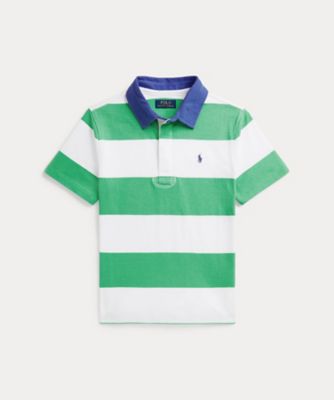 ストライプド コットン ショートスリーブ ラグビー シャツ