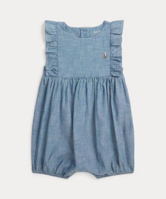 ＜三越伊勢丹/公式＞ POLO RALPH LAUREN CHILDRENS WEAR /ポロ ラルフ ローレン チルドレンズウェア インディゴ シャンブレー バブル ショートオール 400ブルー ベビー用ロンパース・カバーオール【三越伊勢丹/公式】