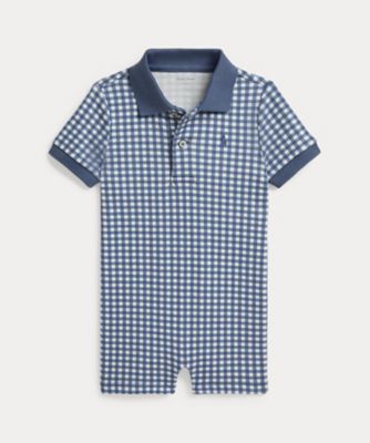 ギンガム ソフト コットン ポロ ショートオール