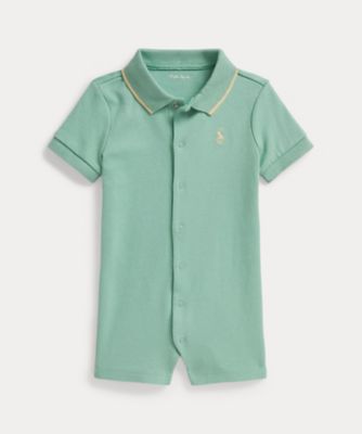 ギンガム ソフト コットン ポロ ショートオール