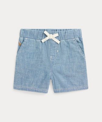 インディゴ コットン シャンブレー ショートパンツ