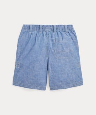 インディゴ　シャンブレー　ドローストリング　ショートパンツ