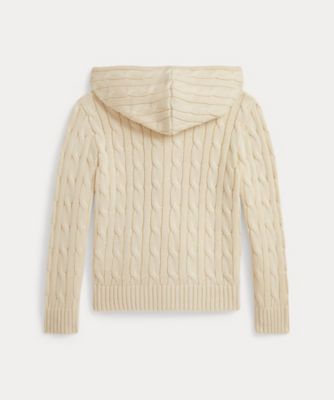 【美品】ラルフローレン　ケーブルニット　ジップ　セーター　ベージュ　キャメル ケーブル コットン フーデッド フルジップ セーター